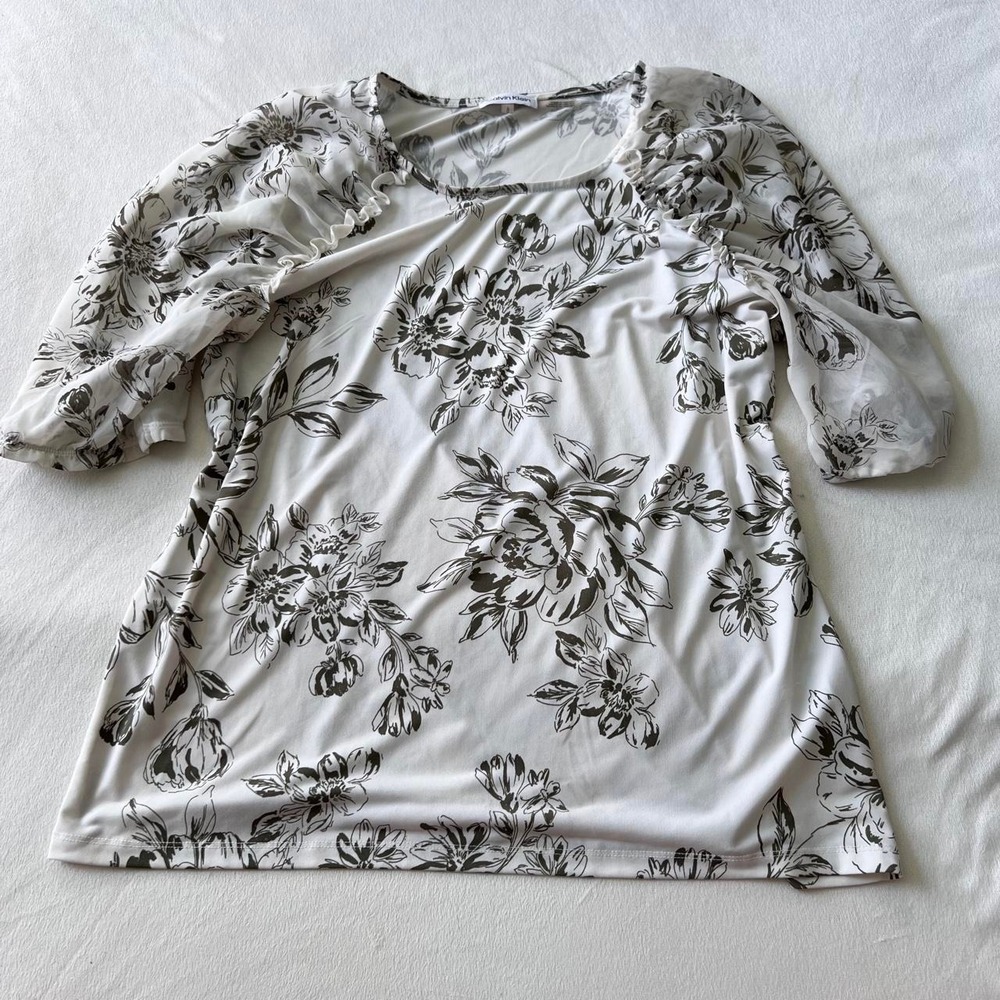 Calvin Klein Fancy Regal Luxury Sheer Sleeve Lightweight Ruched Shirt
